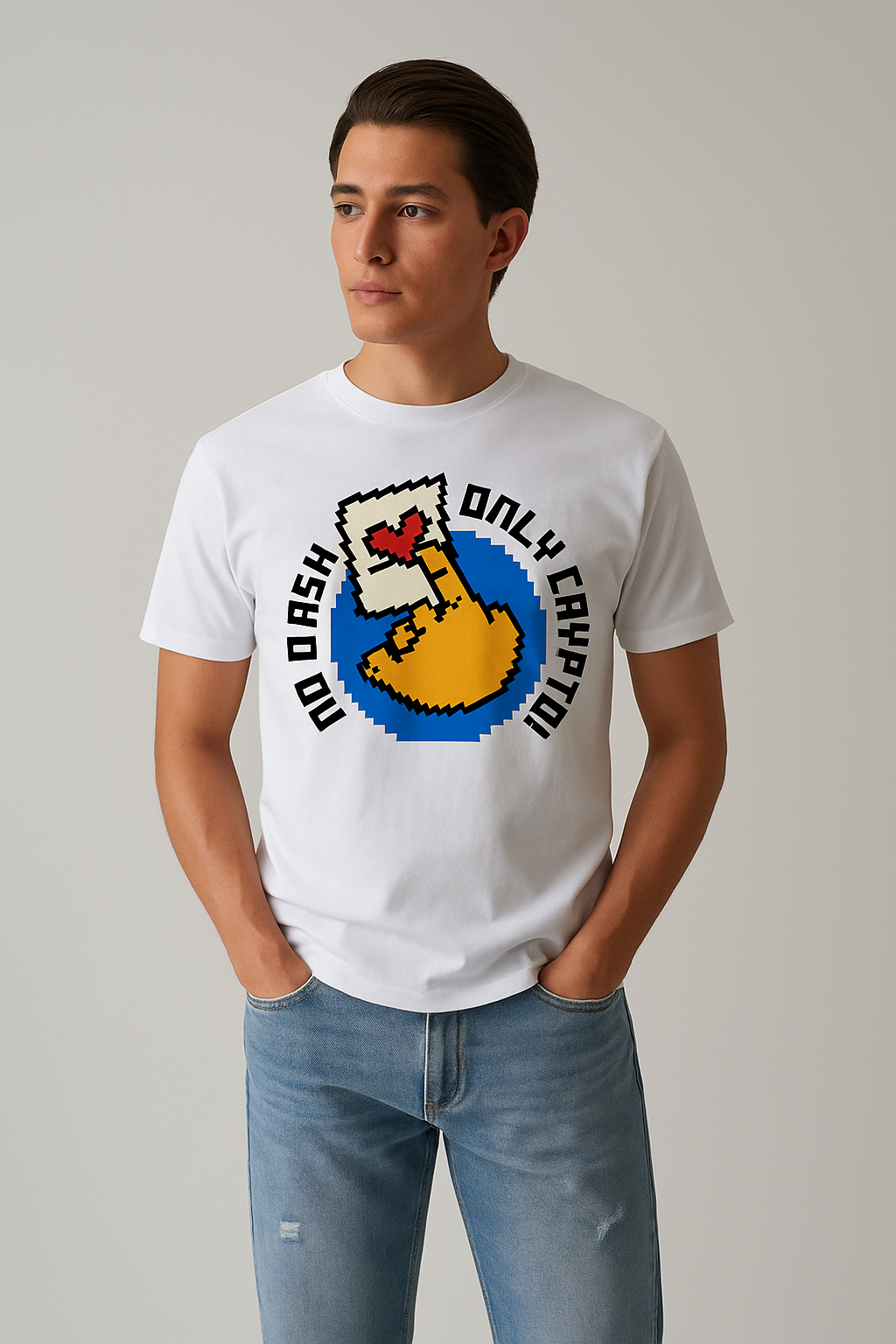 "NO CASH ONLY CRYPTO " - Premium WHITE Supima® Cotton T-Shirt